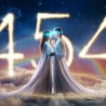 454 angel number twin flame glowing in celestial energy, symbolizing divine connection and spiritual awakening.