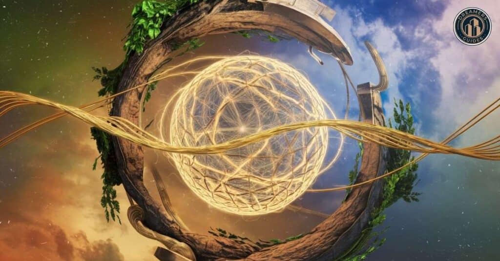 Golden thread wrapped around a glowing orb, symbolizing the spiritual meaning of umbilical cords and life’s destiny.