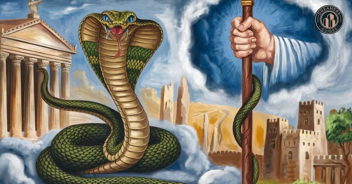 Cobra symbolizing temptation, deception, and divine authority in biblical stories of Adam and Eve and Moses.