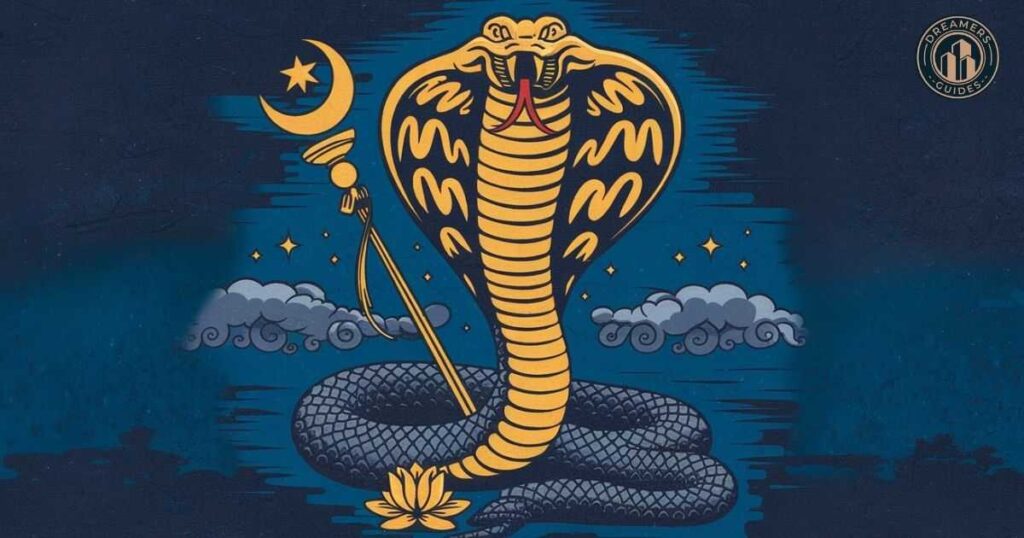 King cobra symbolizing strength, transformation, and spiritual guidance in rituals and meditation.