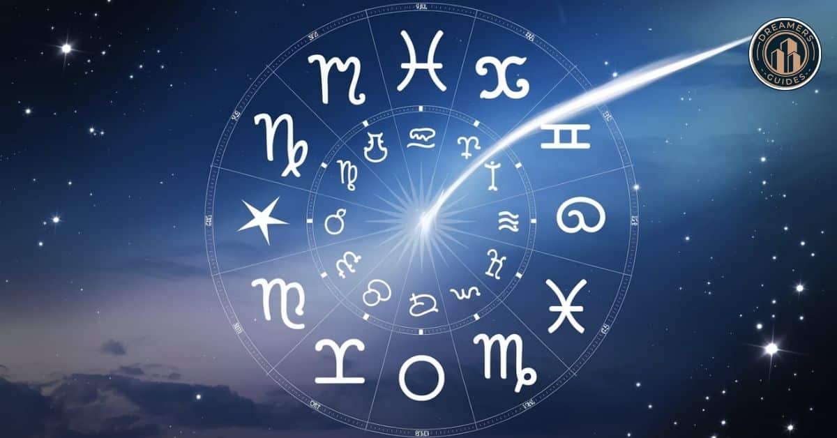 An astrology chart with zodiac signs, symbolizing the impact of shooting stars on astrology enthusiasts. Explore the spiritual meaning of a shooting star in astrology and its personal interpretations.