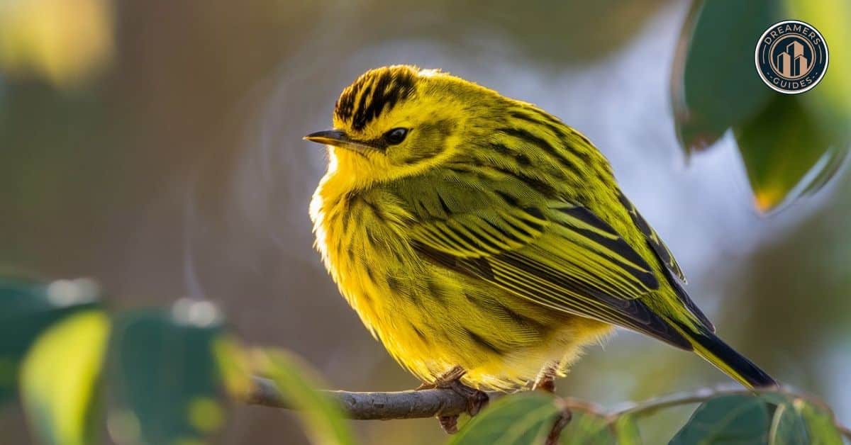 Close-up of a yellow bird with glowing feathers, reflecting the spiritual meaning of its vibrant color.