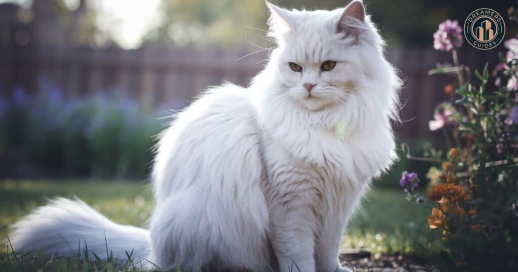 White cat in sunlight representing purity, spirituality, and divine symbolism.