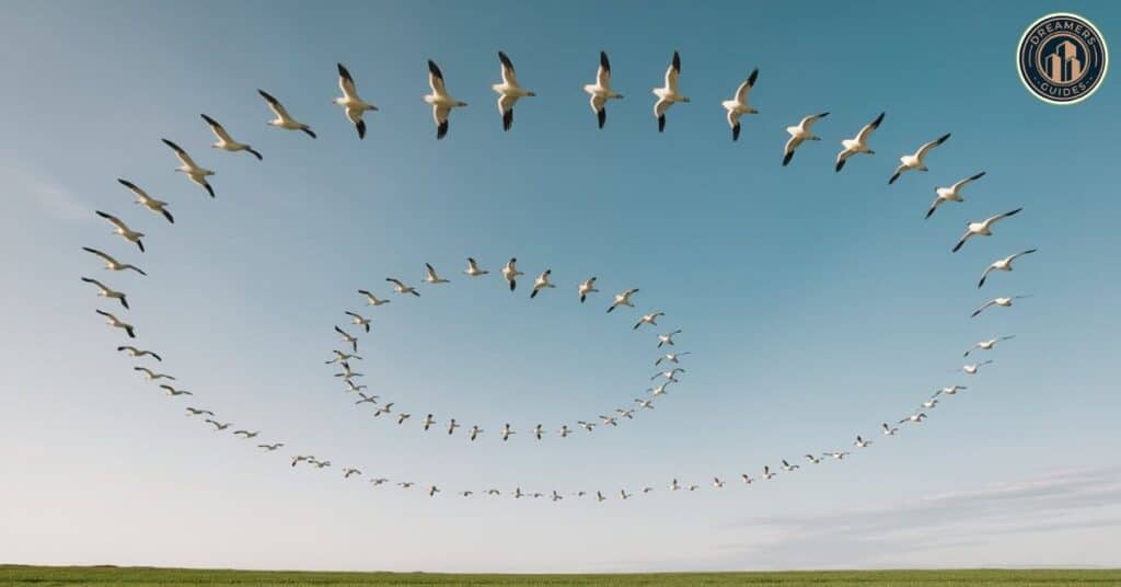 Birds flying in a circle meaning – spiritual significance of circular bird flight patterns in nature.