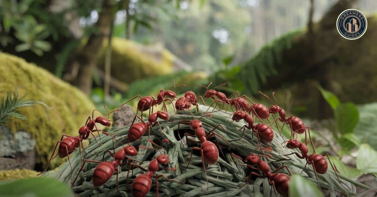 Red ants symbolizing wisdom, perseverance, and teamwork in biblical teachings.