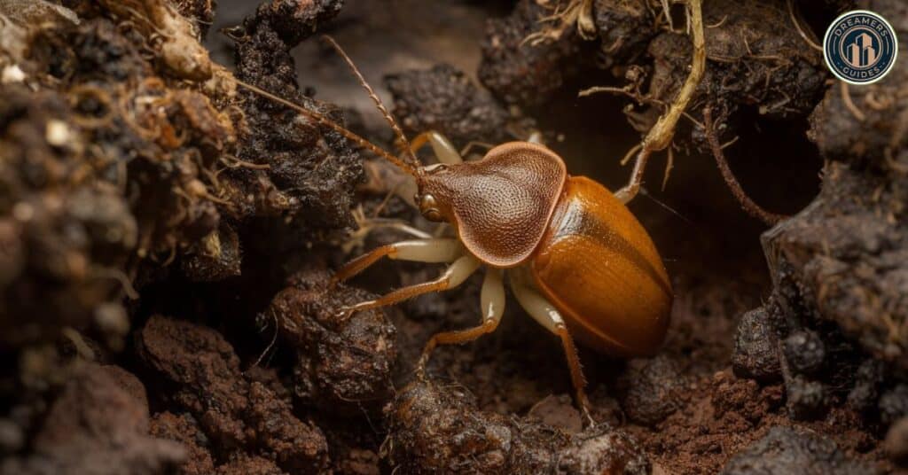 A roly poly bug on rich soil, symbolizing spiritual grounding, self-defense, and resilience.