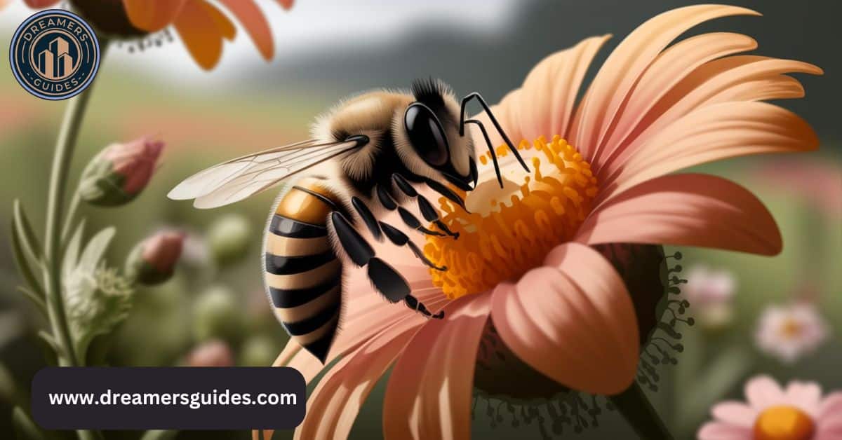 Honey bee collecting nectar, representing spiritual meaning, abundance, and divine energy.