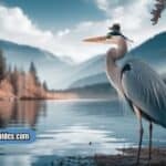 Blue heron standing near water, representing wisdom, patience, and spiritual growth in heron symbolism.