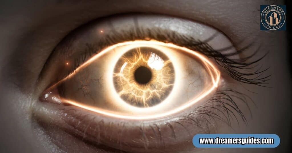 Mystical eye twitching spiritual meaning with glowing aura and divine energy representation.