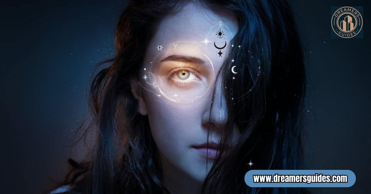 Female left eye jumping spiritual meaning with celestial and intuitive symbolism.