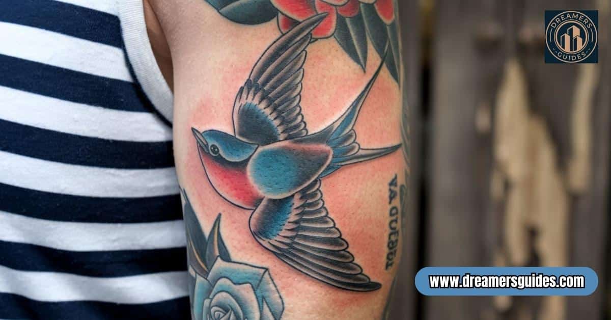 Swallow bird tattoo meaning – a traditional symbol of safe voyages, loyalty, and personal transformation.